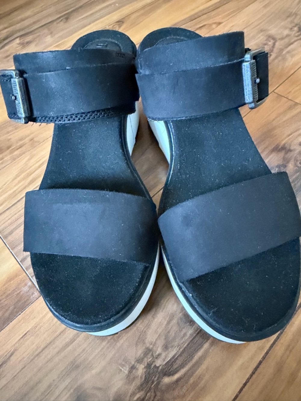 Timberland Koralyn Black Suede Two-Strap Platform Sandals - Picture 1 of 9